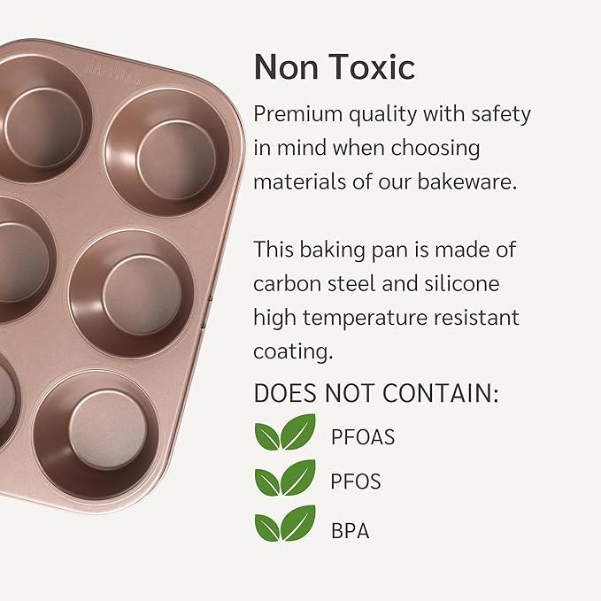 Non Toxic Nonstick 6 Cup Jumbo Muffin Pan | Large Cupcake Tin for Oven | Nontoxic Muffin Tins Big Size | PFOA Free Cupcakes Tray