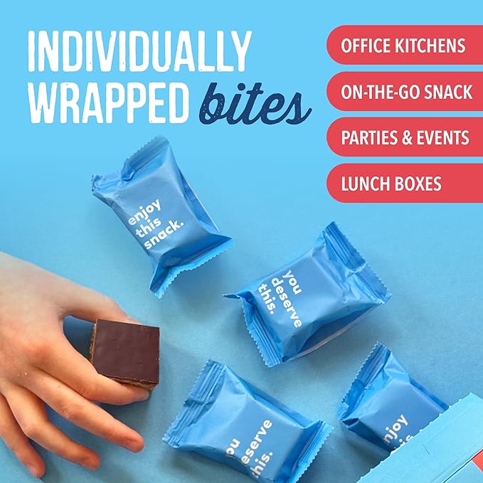 For Noshers Only - Peanut Butter Bites - Kosher Dairy Free Vegan Gluten Free Chocolate Peanut Butter Crispy Rice Treats - Sweet Snack Packs - Bulk Individually Wrapped Snacks for Office (Box of 24)