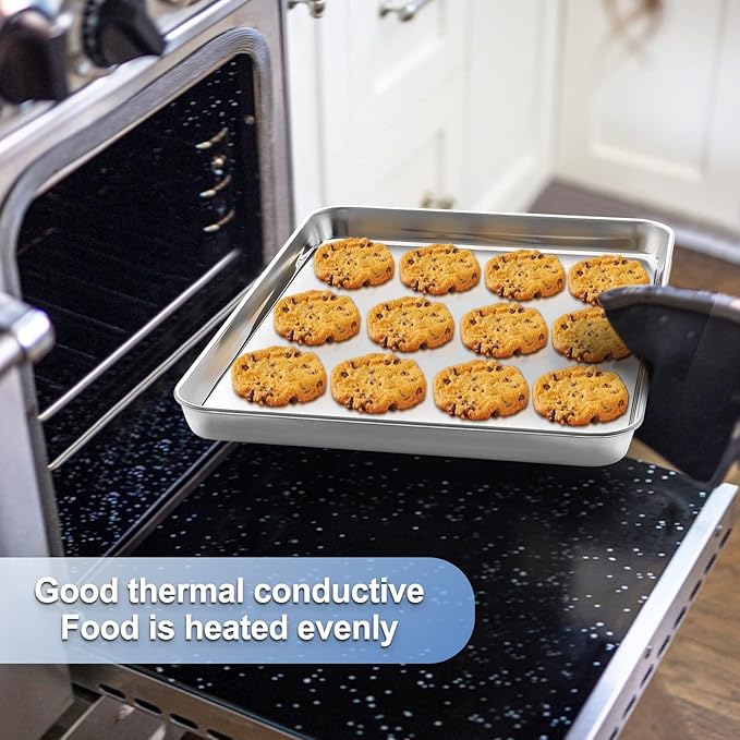 Baking Sheet with Wire Rack Set, Stainless Steel Cookie Sheet Baking Pan Toaster Oven Tray with Cooling Rack, 12.4 x 10 x 1 Inch Quarter Sheet Pan - Non Toxic & Dishwasher Safe