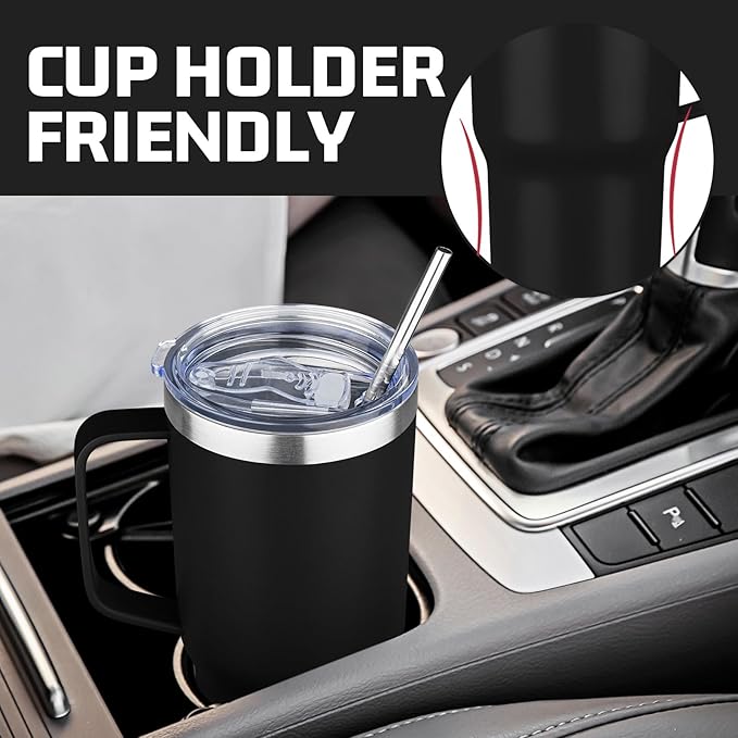 20 oz Tumbler with Handle Stainless Steel Insulated Coffee Mug Tumbler with Lid and Straw Double Wall Vacuum Insulated Coffee Mug Leak Proof Travel Mug Tumbler for Hot and Cold Drink (Black,8pack)