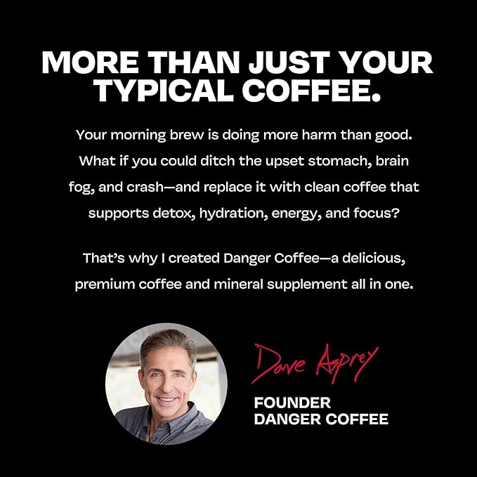 Danger Coffee by Dave Asprey, Remineralized, Mold Free & Lab Tested Swiss Water Decaf Whole Bean Coffee, Medium Roast, Decaffeinated 10.9 Ounce