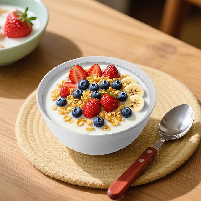 Wheat Straw Camping Bowls Sets of 6,Unbreakable 26oz Lightweight Bowls Sets for Outdoors Activity,Breakfast Bowls for Cereal and Salad.White Series