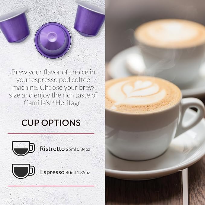 Camilla’s Heritage - Intensity 8 Caribbean Spice Flavored Espresso Coffee, Gourmet Espresso Cups, 60 Coffee Pods