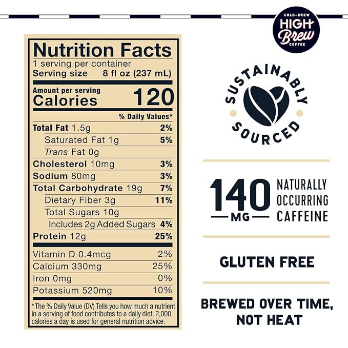 High Brew Coffee, Cold Brew Coffee, Creamy Cappucino, Plus 12g Protein, 8 Fl Oz, Ready-To-Drink (Pack of 12)