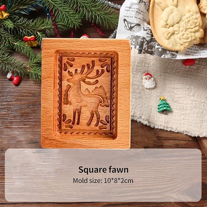 Wooden Cookie Biscuit Mold, 3D Baking Mold, Embossing Craft Decorating Baking Tool, Suitable for Halloween Thanksgiving Christmas Kitchen DIY (Xmas-A-3PCS)