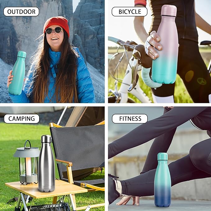 Insulated Water Bottle, 2 Pack-12oz Stainless Steel Water Bottles with straw lid, Metal Sports Water Bottles for Boys,Girls, Double Wall Vacuum BPA-Free Flask for School,Sports & Travel-Black
