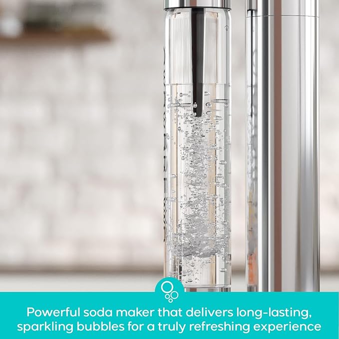 CASABREWS EDGE Sparkling Water Maker, Stainless Steel Soda Streaming Machine Compatible with 60L CO2 Carbonator (NOT Included), Soda Maker with PET Bottle for Carbonate Water, Wine or Juice