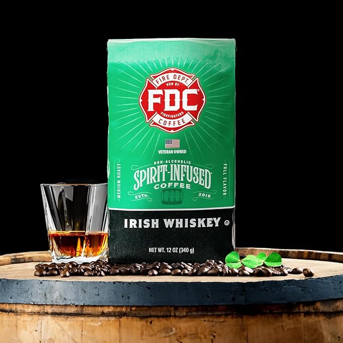 Fire Department Coffee - Gives Back to Firefighters - Irish Whiskey Infused Coffee Beans - Medium Roast - Non-Alcoholic - Roasted in the USA - Veteran Owned (12 oz, Pack of 2)