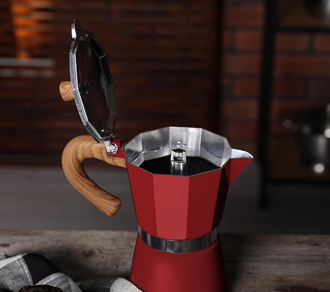 AGOGO Milano Moka pot, Stovetop Espresso maker, Greca Coffee Maker, Stovetop coffee maker and espresso maker percolator With Paper Filter 6 Cup Red