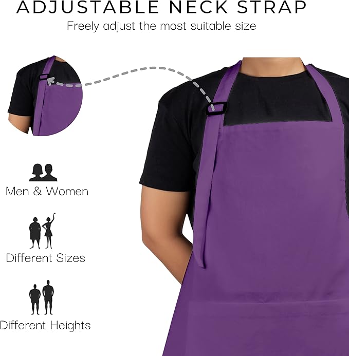 RAJRANG 100% Cotton Cooking Apron with 3 Pockets Kitchen Chef BBQ Adjustable Bib Aprons for Women Men