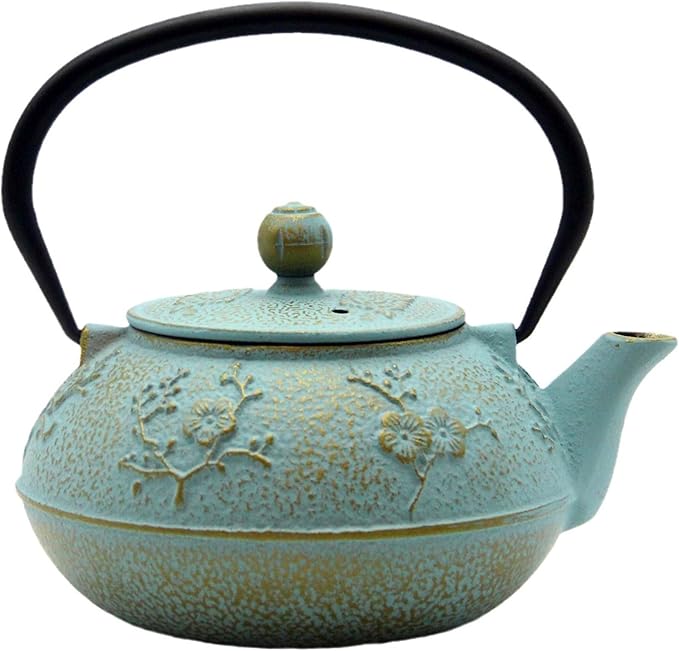 30.4oz Small Cast Iron Tea Kettle,SECHUDO Tea Pot Coated with Enameled Interior for Loose Tea, Cute Cast Iron Teapot with Stainless Steel Infuser for Stovetop Safe (900ml)