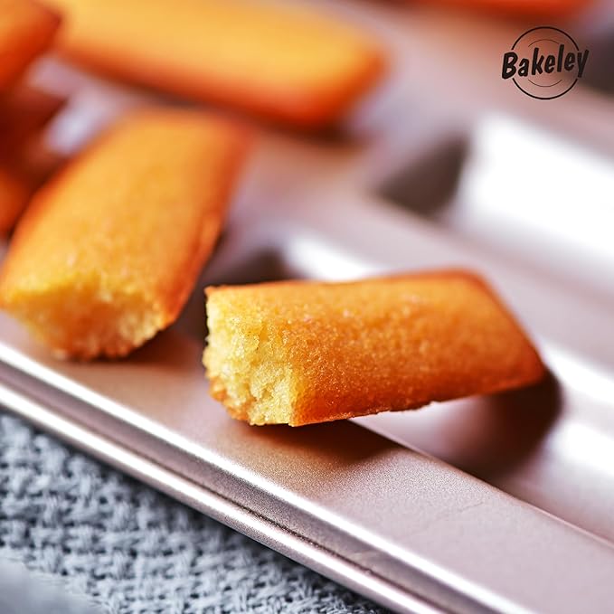 Financier Cake Pan, 12-Cavity Non-Stick Rectangle Muffin Pan Biscuits Cookies Bakeware for Oven Baking (Champagne Gold)