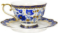 ACMLIFE Bone China Tea Cups and Saucers, 6.8 oz Tea Cup and Saucer Set, with Gold Trim and Gift Box, Blue and White (Blue-D)