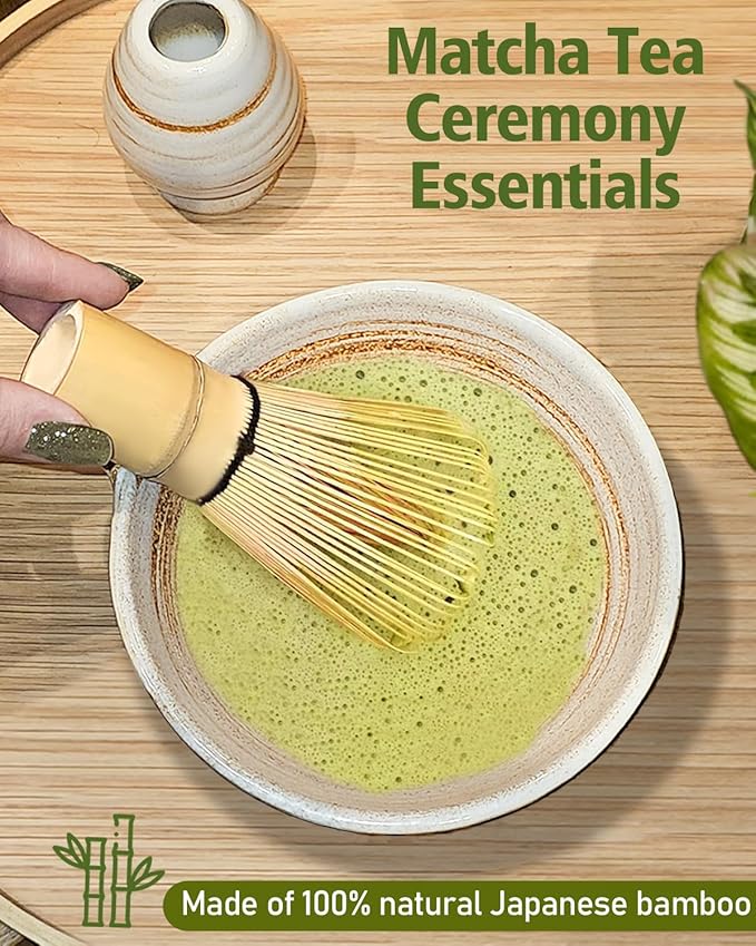 Matcha Whisk Set with Matcha Bowl, Matcha Whisk Holder Matcha Bamboo Whisks, Scoop, Sifter, Unique Gifts for Women Men Girl Friend Home Kitchen Decor Gifts for Tea Enthusiasts Christmas