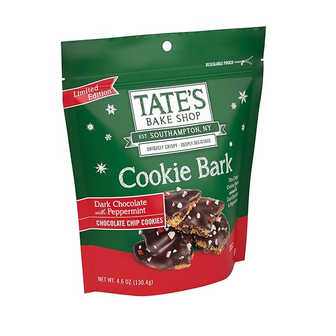 Tate's Bake Shop Cookie Bark, Chocolate Chip Cookies with Dark Chocolate and Peppermint, Limited Edition, 4-4.6 oz Bags