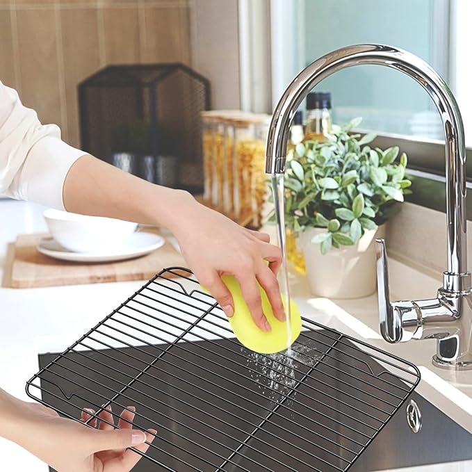 P&P CHEF Cooling Baking Rack Pack of 2, Stainless Steel Cooling Racks for Cooking Baking Roasting Grilling Drying, Dense Wires & Smooth Edge, Easy to clean, Black,11.6" x 9"