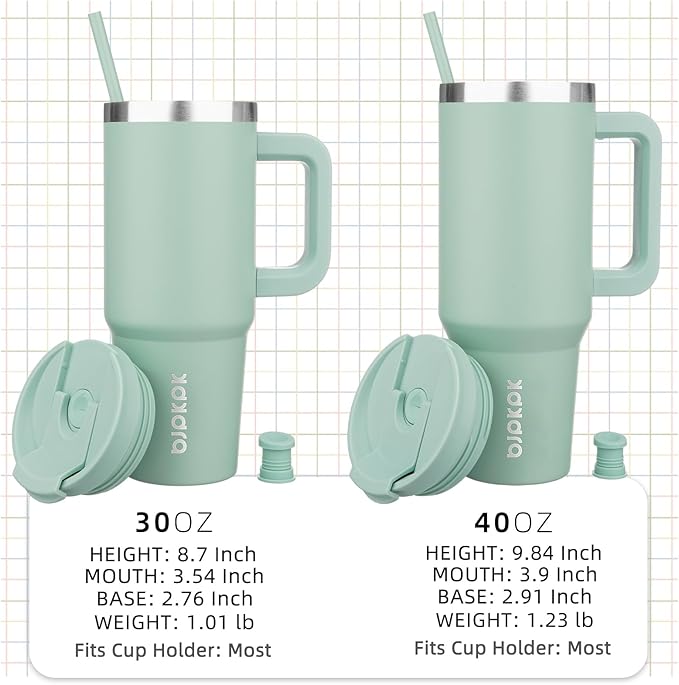 BJPKPK Insulated Tumblers With Handle And Straw 30 oz Stainless Steel Tumbler Cups With Lid,Pistachio Green