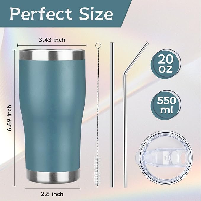 MEZMUT 20oz Coffee Tumbler with Lid and Straw Double Wall Vacuum Insulated Cup Stainless Steel Travel Mugs Insulated for Hot & Cold Leakproof Powder Coated Tumbler for Indoor Outdoor(Mayan Blue)
