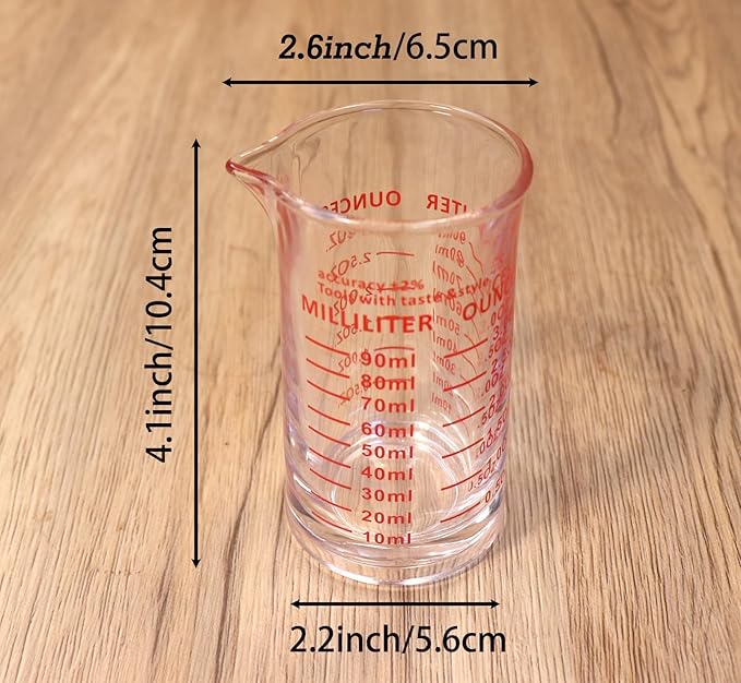 Ackers 3oz/90ml Glass Measuring Cup – Shot Glass with Double Scale-Ounce,Ml Markings for Kitchen & Bar(Pack of 2)