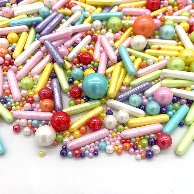 Rainbow Sprinkle Mix Pearl Sugar Candy Mix Size Baking Cake Decorations Cupcake Toppers Cookie Decorating Ice Cream Celebrations Shaker Jar Wedding Shower Party (130g/4.58oz）