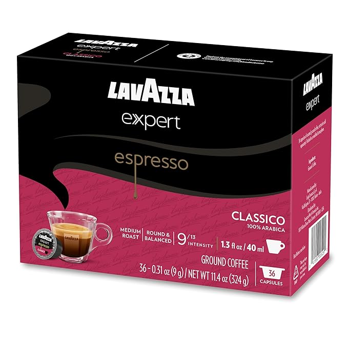 Lavazza Expert Espresso Classico Capsules, Medium Roast, 100% Arabica, Compatible with Lavazza Classy Machines (36 Capsules)