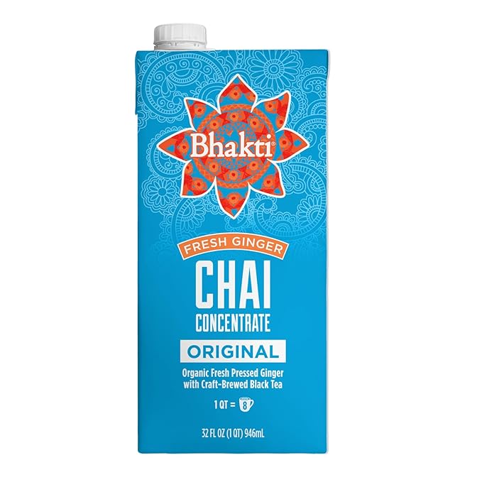 Bhakti Chai Tea Concentrate | Original, Organic Fresh Ginger, Black Tea, Sweetened, Spiced, Dairy-Free, Vegan (Pack of 2)