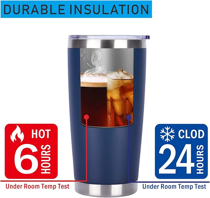 Pandance 20oz Stainless Steel Insulated Tumblers with Lid and Straw Bulk, Double Wall Vacuum Water Cups for Hot & Iced Coffee Drinks Travel Mug (Navy Blue, 8 pack)