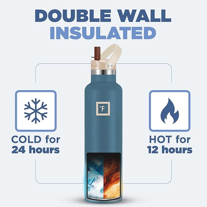 IRON °FLASK Camping & Hiking Hydration Canteens - Narrow Straw Lid & Boot - Leak Proof Vacuum Insulated Stainless Steel - Hot & Cold Double Walled Sports Water Bottle - Desert Oasis, 24 Oz