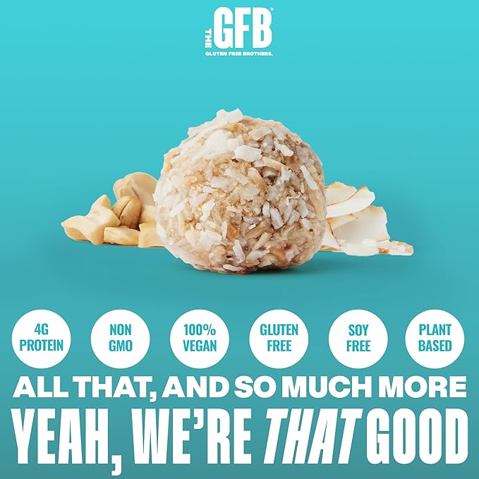 The GFB Coconut Cashew Protein Bites - Gluten Free, Plant Based, Non GMO, Sustainably Made – Ridiculously Tasty, Healthy, Vegan, Protein Energy Balls, 4 oz (6 Count)