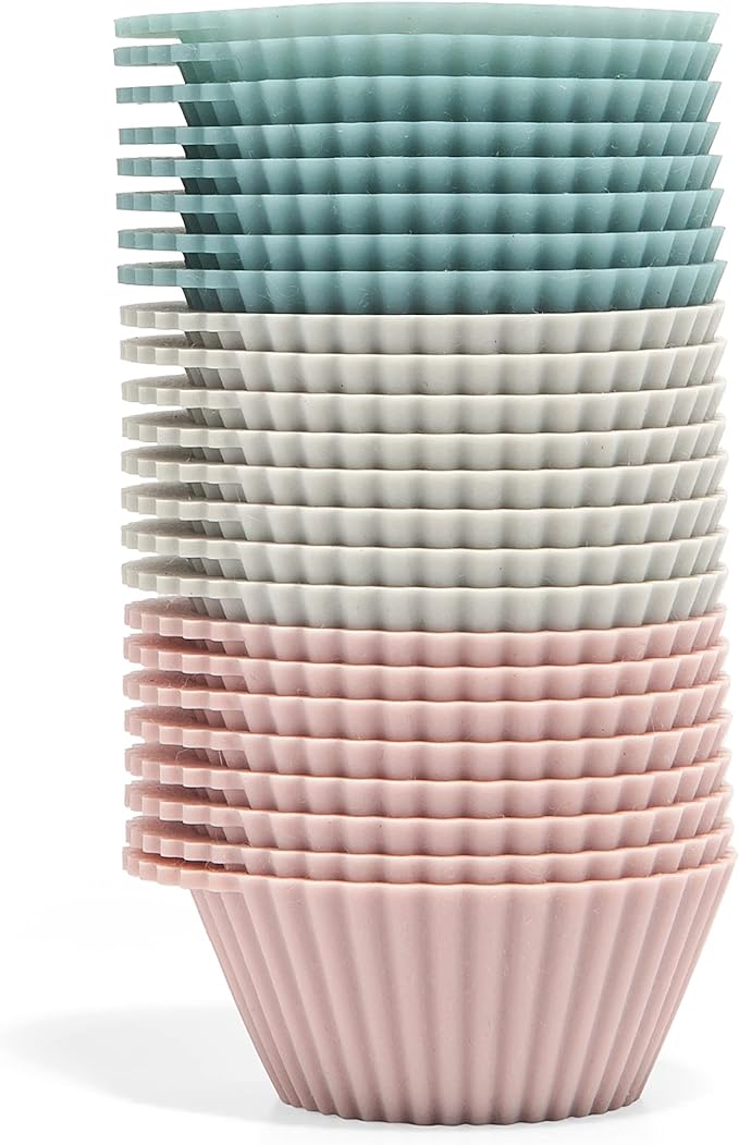 The Silicone Kitchen Reusable Silicone Baking Cups Silicone Muffin Liners for Cupcakes, BPA Free, Mini, 24 Pack, Pink Gray Blue