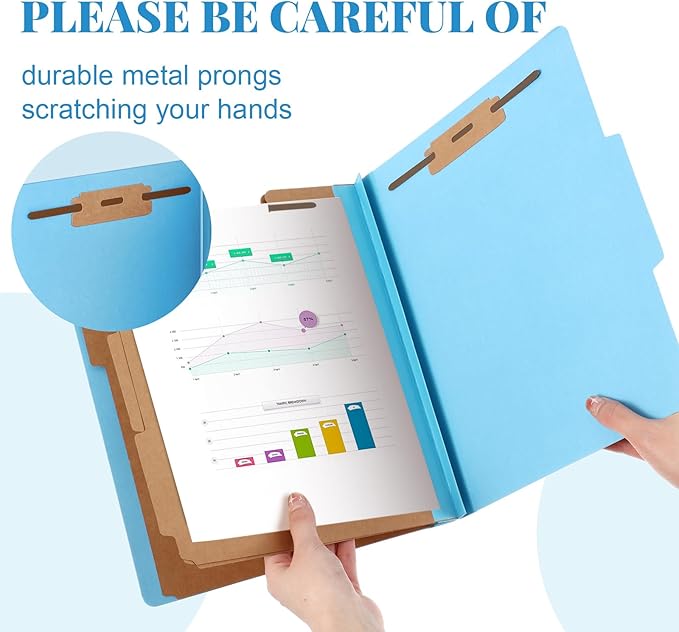 48 Pcs Classification Folders Letter Size, Back to School Supply for Teacher, Student, 3 Dividers Pressboard File Folder Bulk with 2 Fasteners, 3.5 Inch Expanding File Organizer (Blue)