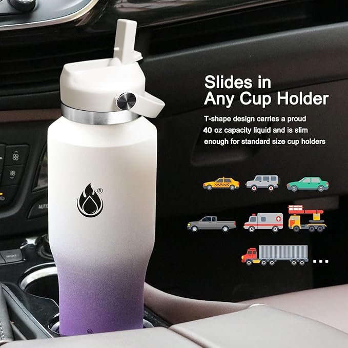 SENDESTAR SENDESTAR 40oz Stainless Steel Water Bottle(Cold for 48 Hrs, Hot for 24 Hrs),Double Wall Vacuum Insulated Bottle with Straw Lid, Spout Lid and Flex Cap, Fit in Any Car Cup Holder