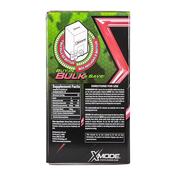 XMODE Energy Shots on Tap (Watermelon Slyce Flavor) – 100 Serving Dispenser with Refillable Bottles for On-Demand Energy at 150mg Caffeine Per Oz