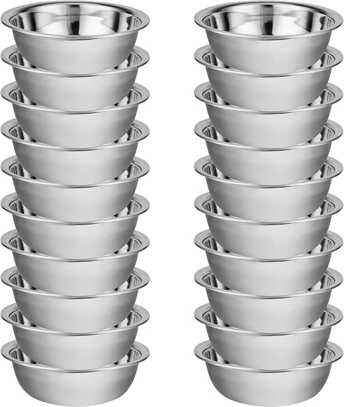 20 Pcs 12.6 x 3.9 Inch Stainless Steel Mixing Bowls for Bulk Food Prep with Nesting Design for Hotel Restaurant and Home Kitchen Cooking in Silver