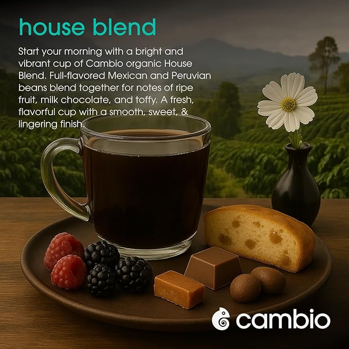 Cambio Roasters House Blend Coffee Pods - New Aluminum Pods, Organic Coffee K Cups, Medium Roast K Cup Coffee, Works With Keurig, 60 Count