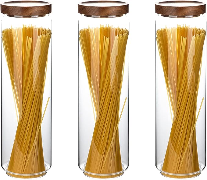 Glass Storage Containers Set of 3, 54 OZ High Borosilicate Glass Jars with Wooden Lids Kitchen Food Canisters s for Coffee Beans/Sugar/Noodles/Nuts/Cookies/Pasta