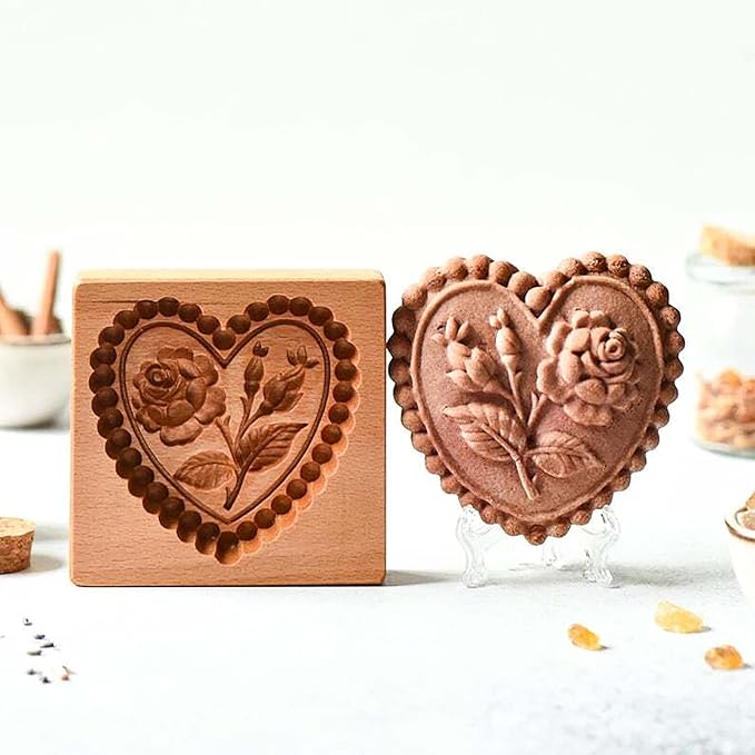 Wooden Cookie Biscuit Mold, 3D Baking Mold, Embossing Craft Decorating Baking Tool, Suitable for Halloween Thanksgiving Christmas Kitchen DIY (Love C 10 * 10 * 2)