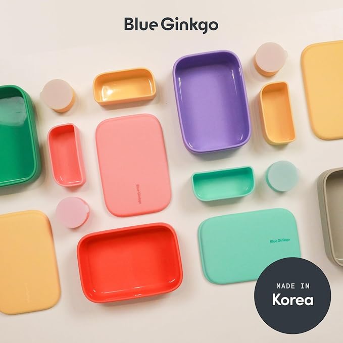 BLUE GINKGO Silicone Lunch Box Set – Durable Heavy-Duty Silicone Bento Box, Microwave, Freezer, Dishwasher Safe – Airtight, BPA Free (Made in Korea, Purple)