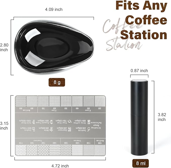 KitchenTour Ultimate Coffee Kit - Ceramic Dosing Cup + Anti-Static Sprayer + Grind Size Ruler - 3-in-1 Pro Set: Measure, Spray, Validate