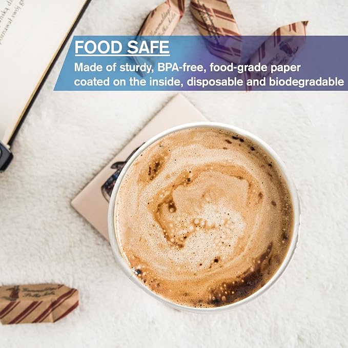 Smygoods White Disposable Paper Coffee Cups with Lids (16 OZ, 100 Count) For Hot Beverages, Tea, Espresso, Cocoa - To Go Drink Containers, Café & Office