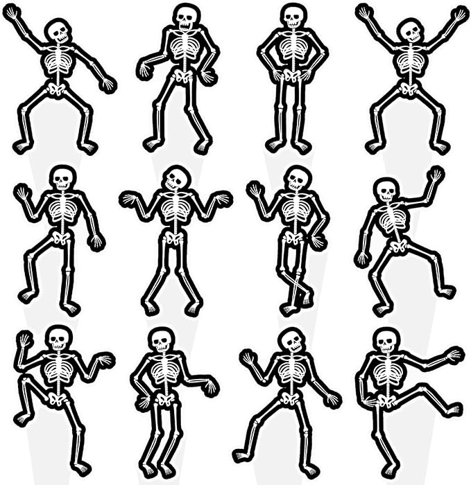 Dancing Skeleton Halloween Cupcake Toppers 48PCS Black Skull Party Cake Decorations Skeleton Cupcake Picks Halloween Birthday Party Decorations for Horror Theme Party Baby Shower Supplies