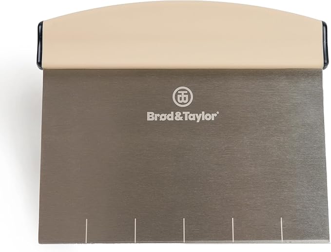 Brod & Taylor Bench Knife with 1" Markings and Non-Slip Rubber Handle, Dough Cutter for Home-Kitchen Baking (6" x 5.25" Surface), 100% Dishwasher Safe