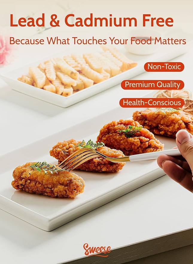 Sweese Rectangular Porcelain Platters, Serving Trays for Parties, 13.8 Inch Large Serving Dishes for Steak, Taco, Sushi, Appetizer, Cake - Dishwasher & Oven Safe - Set of 4, White