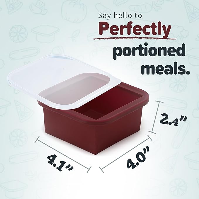 2-Cup Silicone Freezer Trays with Lids – Perfect for Meal Prep, Portion Control, and Easy Freezing-Meal Prep Container Molds for Soup,Leftovers (Cranberry, 4 Pack)