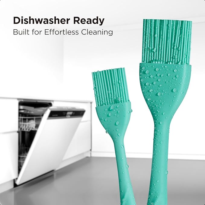 Kitchen Mama WaltzGrip Platinum Silicone Basting Pastry Brush: Set of 2 Heat-Resistant Brushes Utensils for Cooking, Baking, Grilling, Barbecue, and Spreading Oil, Butter, Egg - Dishwasher-Safe (Teal)