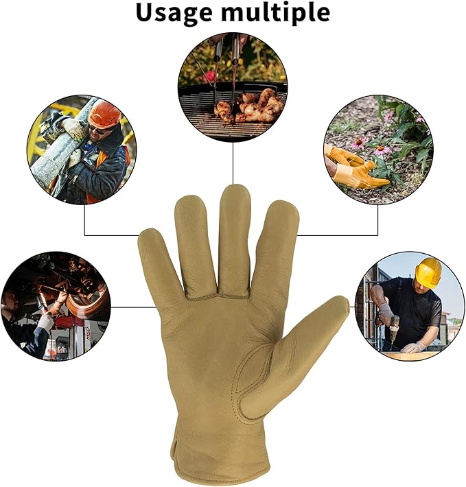 Leather Work Gloves for Men & Women, Reinforced Durable Gardening Gloves,Cowhide Work Gloves,Puncture & Cut Resistant