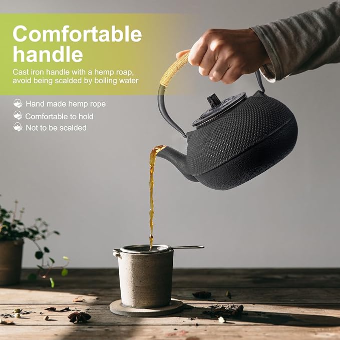 suyika Japanese Tetsubin Cast Iron Teapot Tea Kettle pot with Stainless Steel Infuser for Stovetop Safe Coated with Enameled Interior 30 oz/900 ml