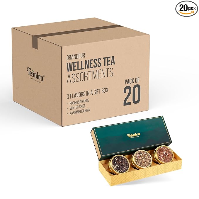 Teaniru, Christmas Grandeur Tea Gift Box - 1 carton (Box of 20) | 3 Flavors - Loose Leaf Tea Sampler in Luxury Gift Box | Assorted Bulk Tea Gifts for All