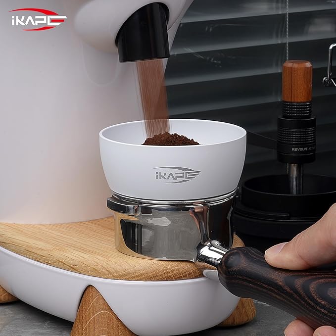 IKAPE Magnetic Dosing Funnel Set, 51MM Espresso Dosing Ring & Puck Screen Kit Compatible with Delonghi 51MM Bottomless Portafilter - with 8 Small Magnet (White)