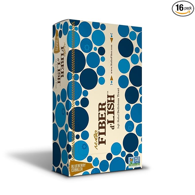 NuGo Fiber d'Lish Blueberry Cobbler, 12g High Fiber, Vegan, 150 Calories, 1.6 Ounce (Pack of 16)